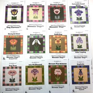 StoryQuilts Dog Flower Quilt Block 18" Squares Patterns Home Decor Crafting